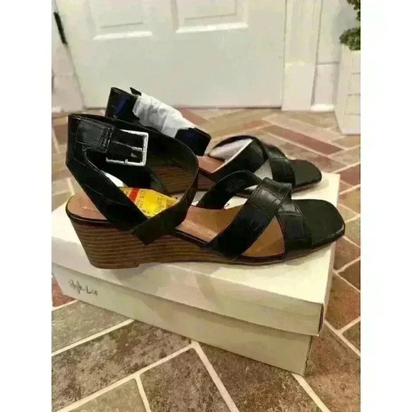 Style & Co Black Croc Wedge Sandals size 6.5 NWB - Picture 1 of 5